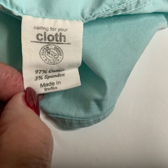 ANTHROPOLOGIE Paper Denim & Cloth Turquoise Button Front Shirt with Stretch Sz L - Picture 8 of 9